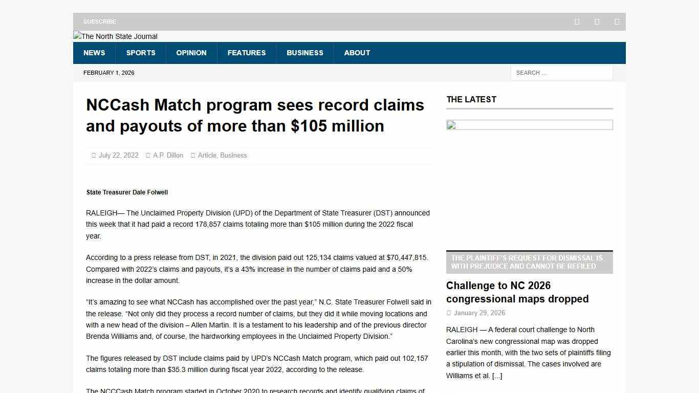 NCCash Match program sees record claims and payouts of more than $105 million The North State Journal