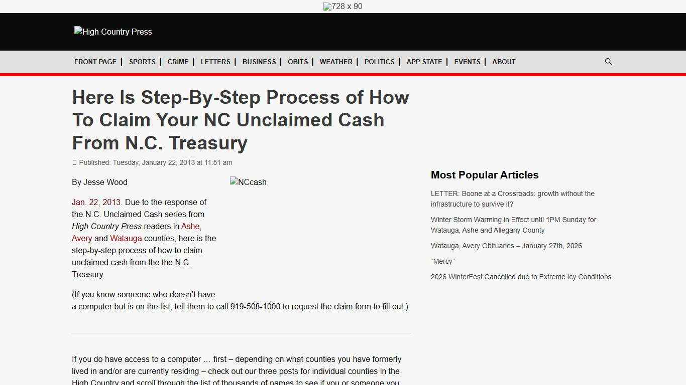 Here Is Step-By-Step Process of How To Claim Your NC Unclaimed Cash From N.C. Treasury - High Country Press